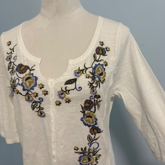 Sundance 3/4 Sleeve Embroidered White‎ Cotton Top Size M - Picture 2 of 9